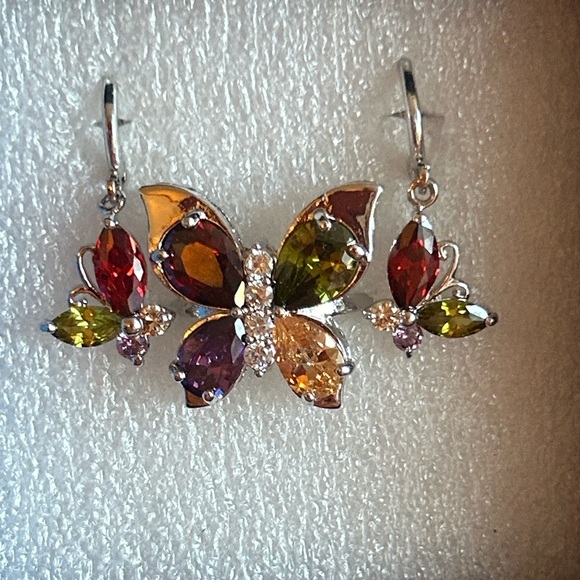 Source Unknown Jewelry - Multicolor Gemstone Butterfly Ring & Earrings Set